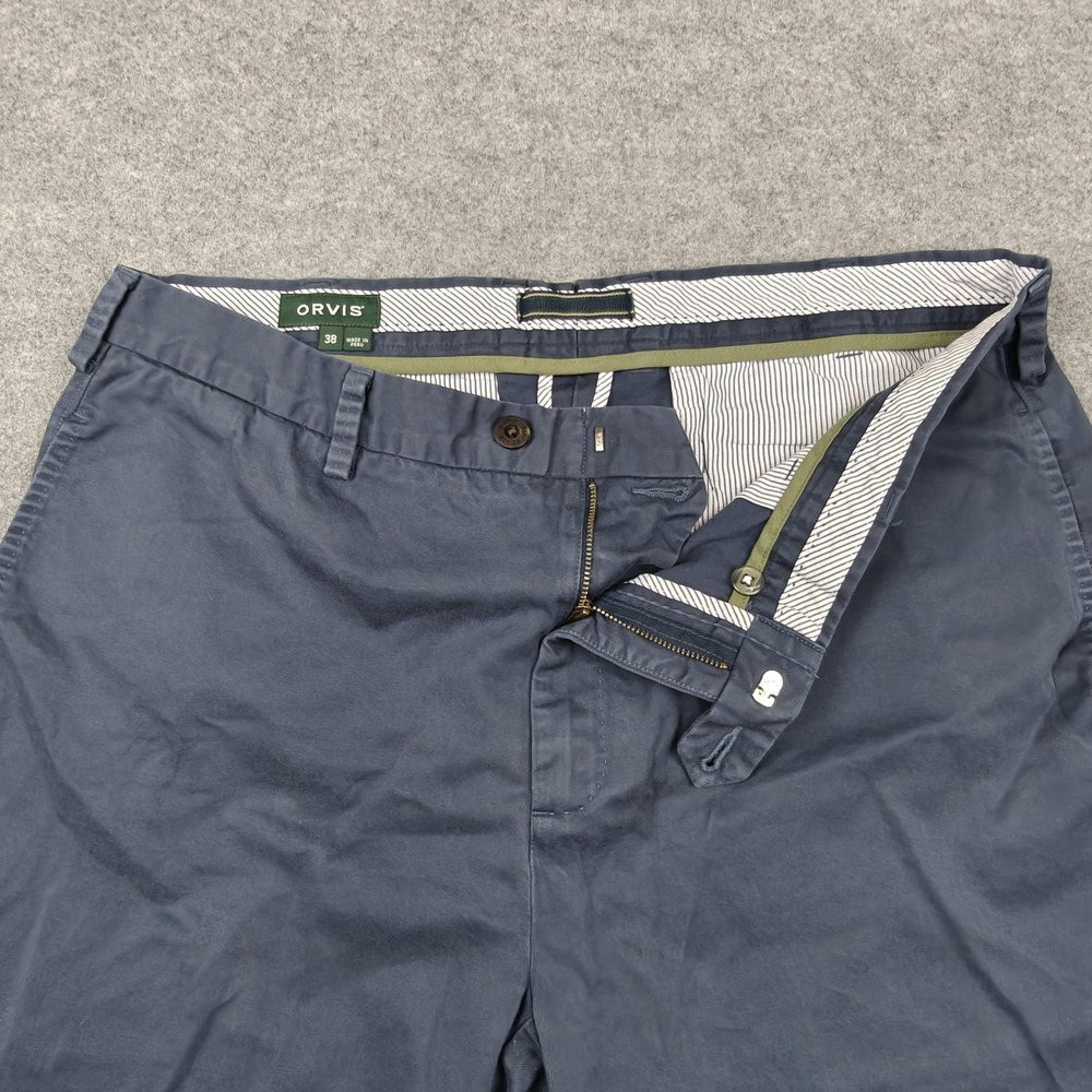Orvis Shorts Mens 38 Blue 9" Inseam Cotton Canvas Chino Flat Front Summer - Picture 2 of 10